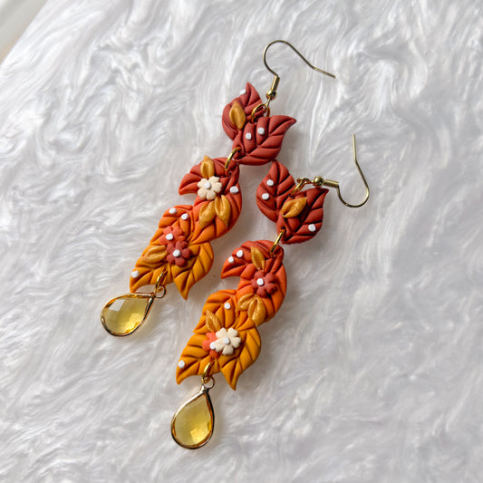 FALL LEAF FLORAL DANGLE EARRINGS