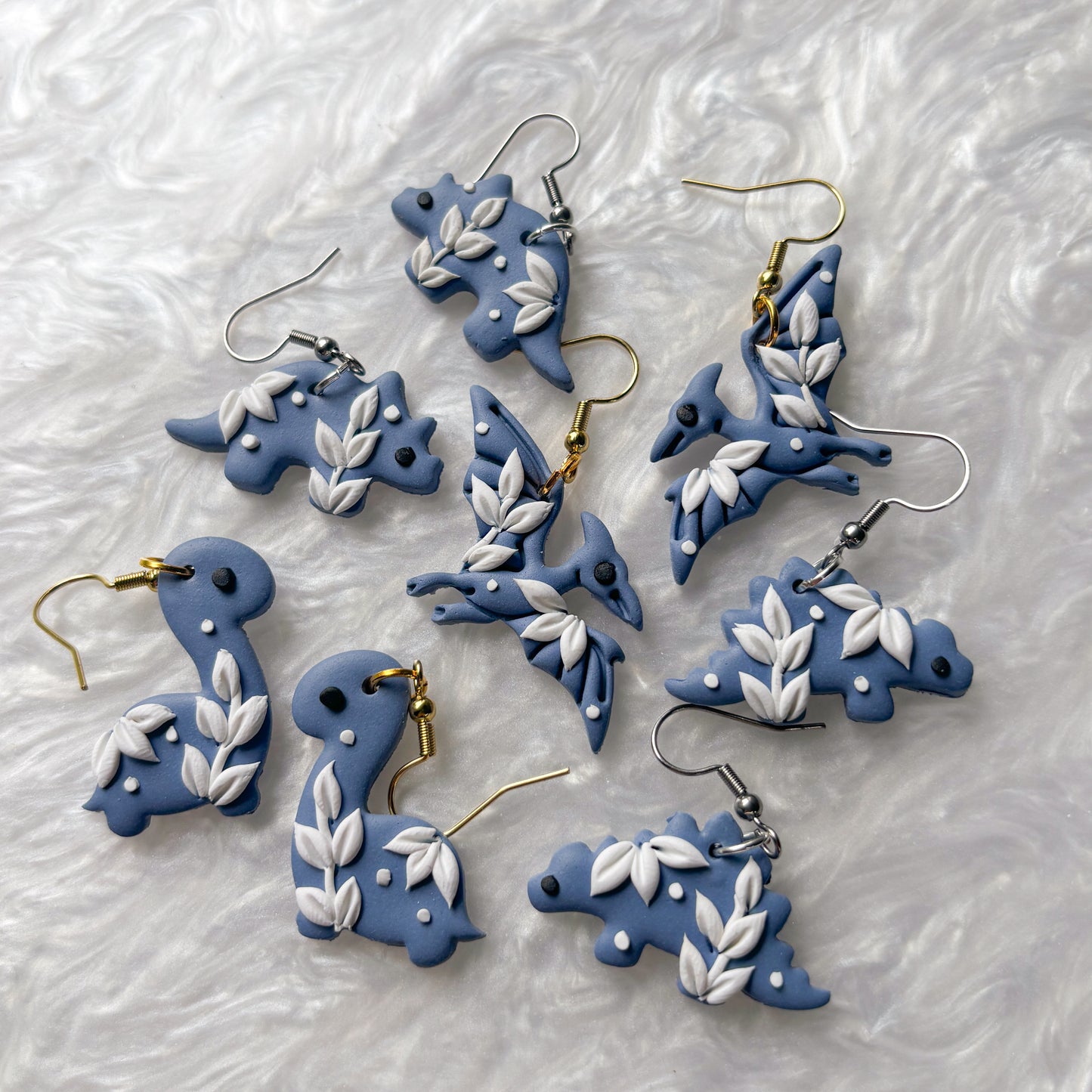 PORCELAIN BLUE DINO EARRINGS (PTERODACTYL)