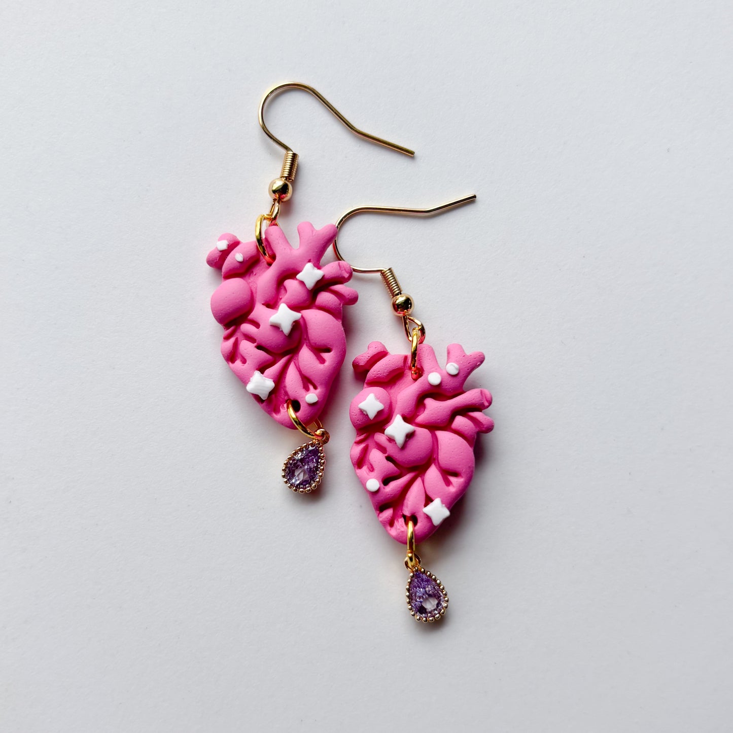 PINK SPARKLE ANATOMICAL HEART EARRINGS