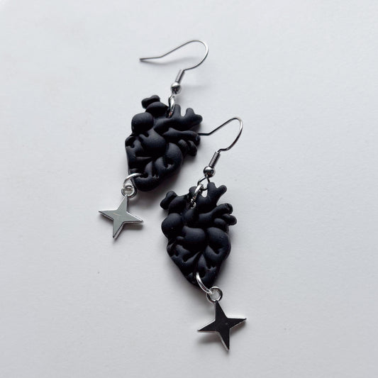BLACK ANATOMICAL HEART EARRINGS