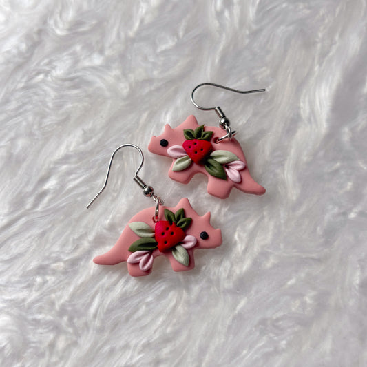 STRAWBERRY DINO EARRINGS (TRICERATOPS)