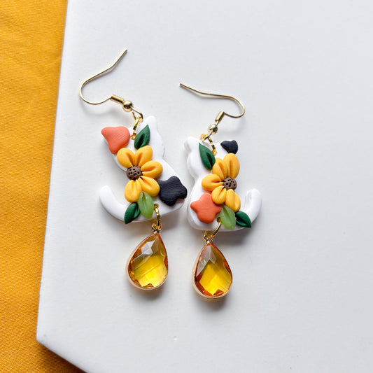 SUNFLOWER CALICO CAT EARRINGS