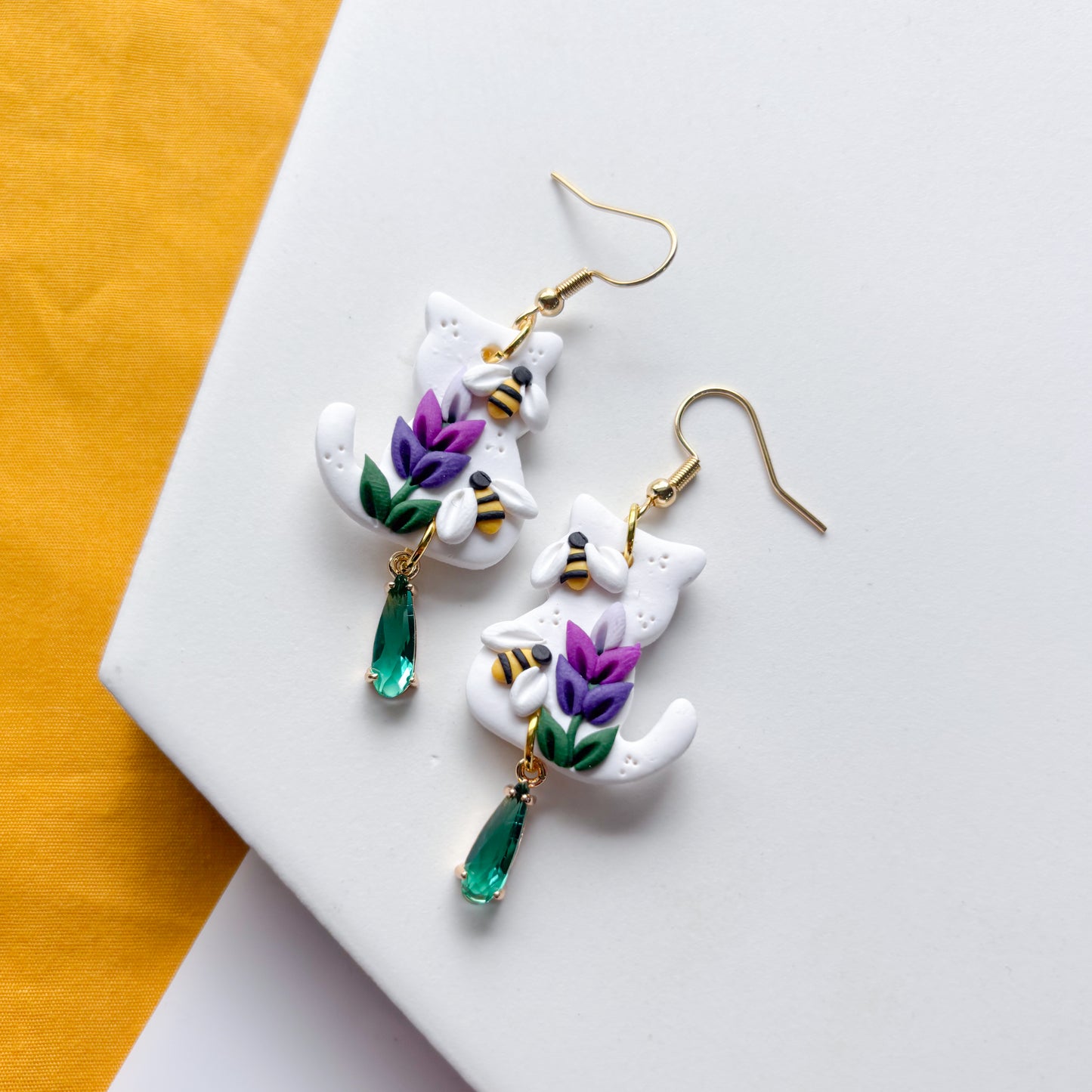 LAVENDER & BEE CAT EARRINGS