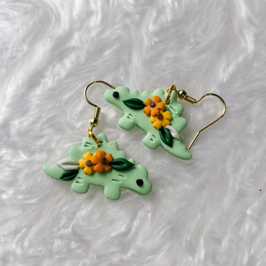 SUNFLOWER DINO EARRINGS (STEGOSAURUS)