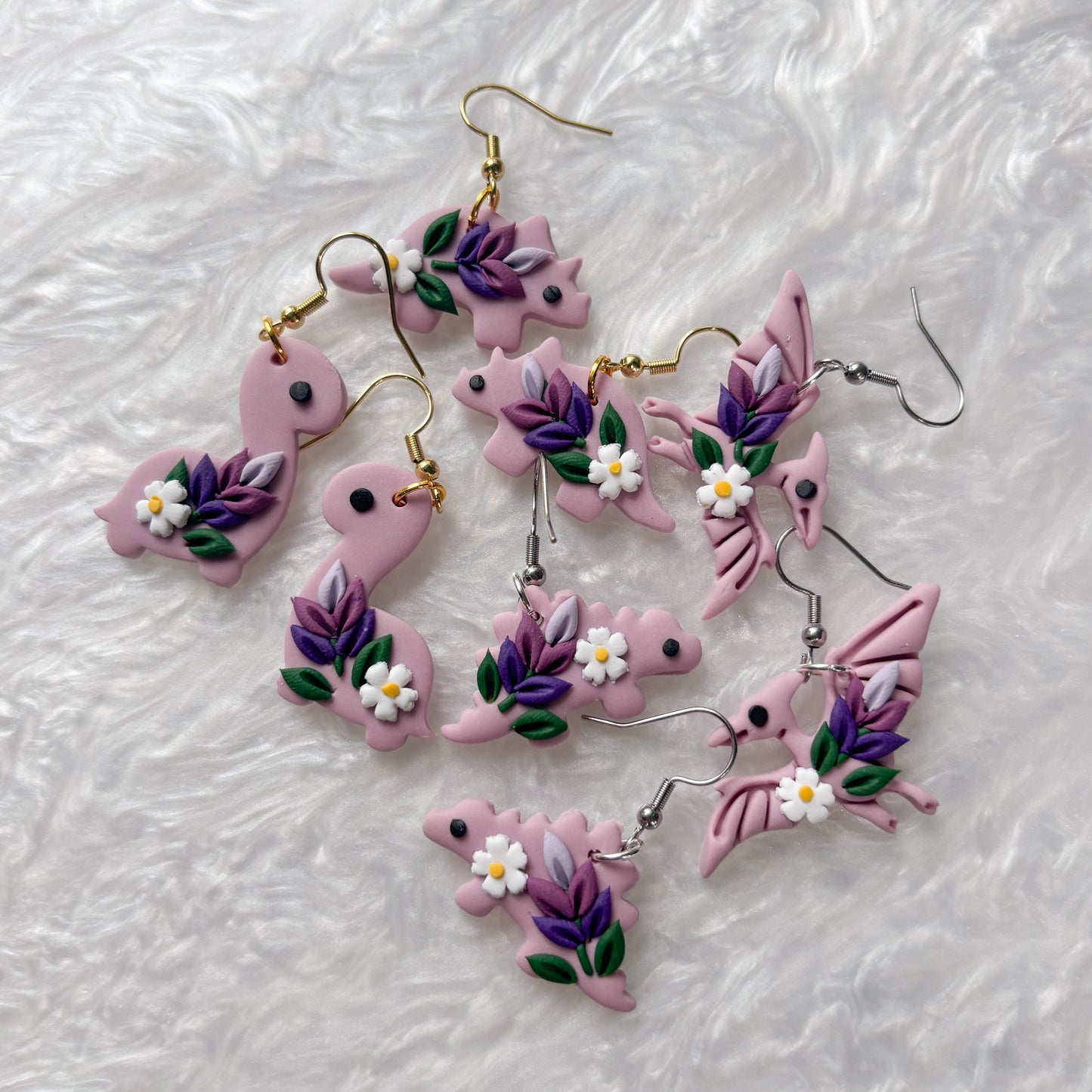 LAVENDER DINO EARRINGS (TRICERATOPS)