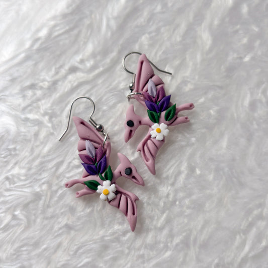 LAVENDER DINO EARRINGS (PTERODACTYL)