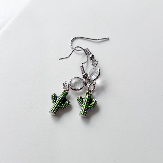 SILVER CACTUS CHARM EARRINGS