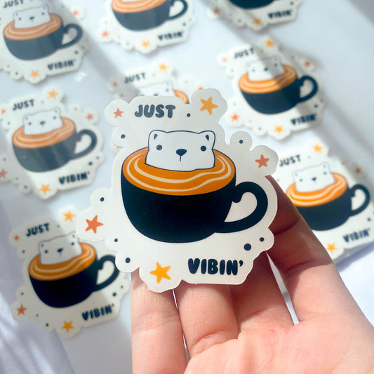 'JUST VIBES' LATTE FRIEND STICKER (CLEAR BACKGROUND)