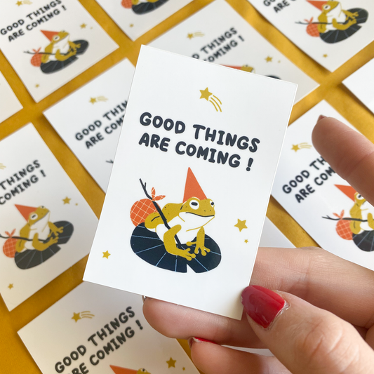 'GOOD THINGS ARE COMING' FROG STICKER