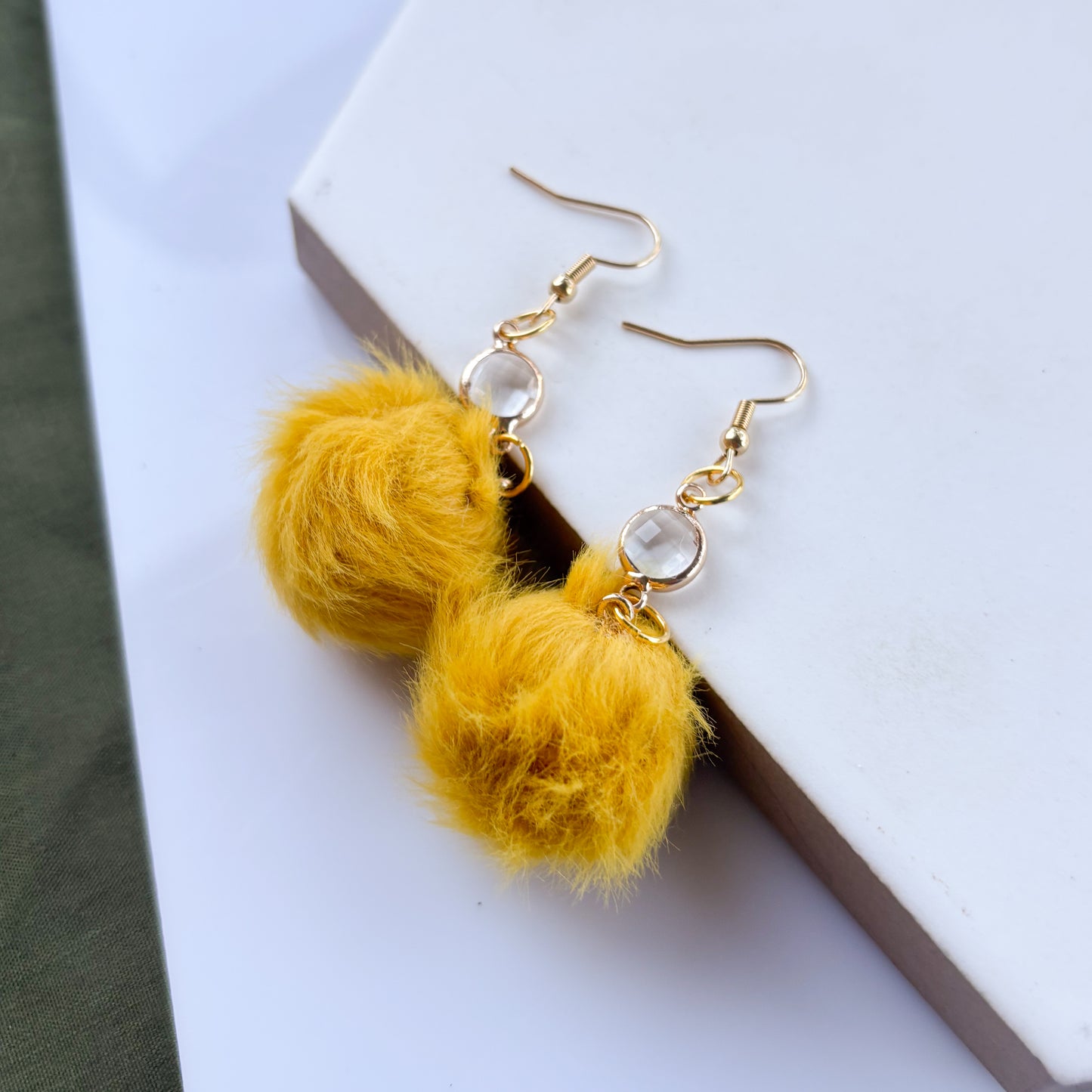 YELLOW POM POM & GEM EARRINGS