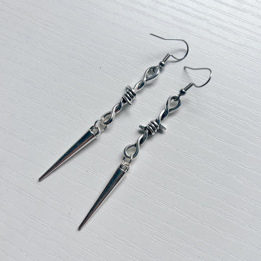 BARBED WIRE SPIKE METAL CHARM EARRINGS