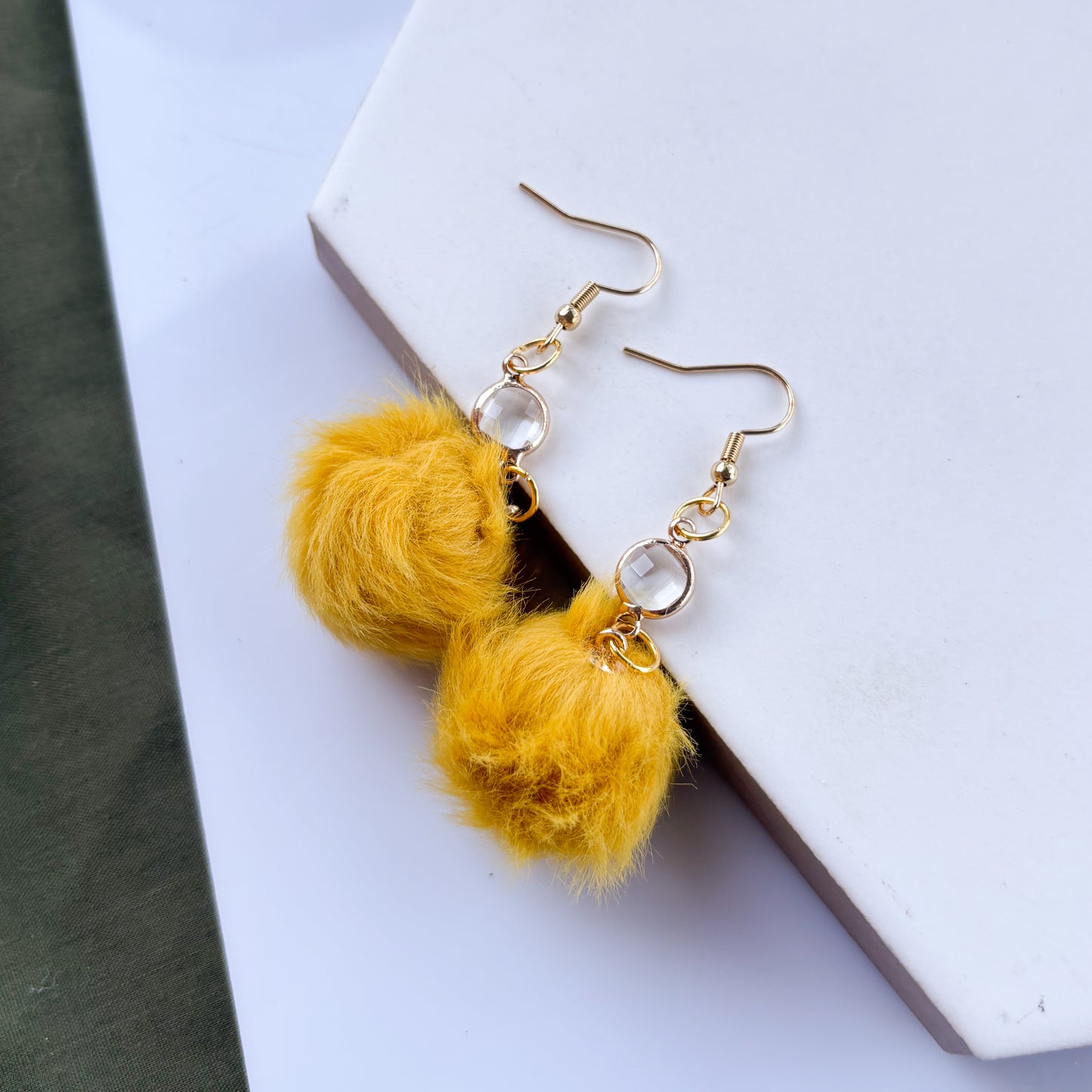 YELLOW POM POM & GEM EARRINGS