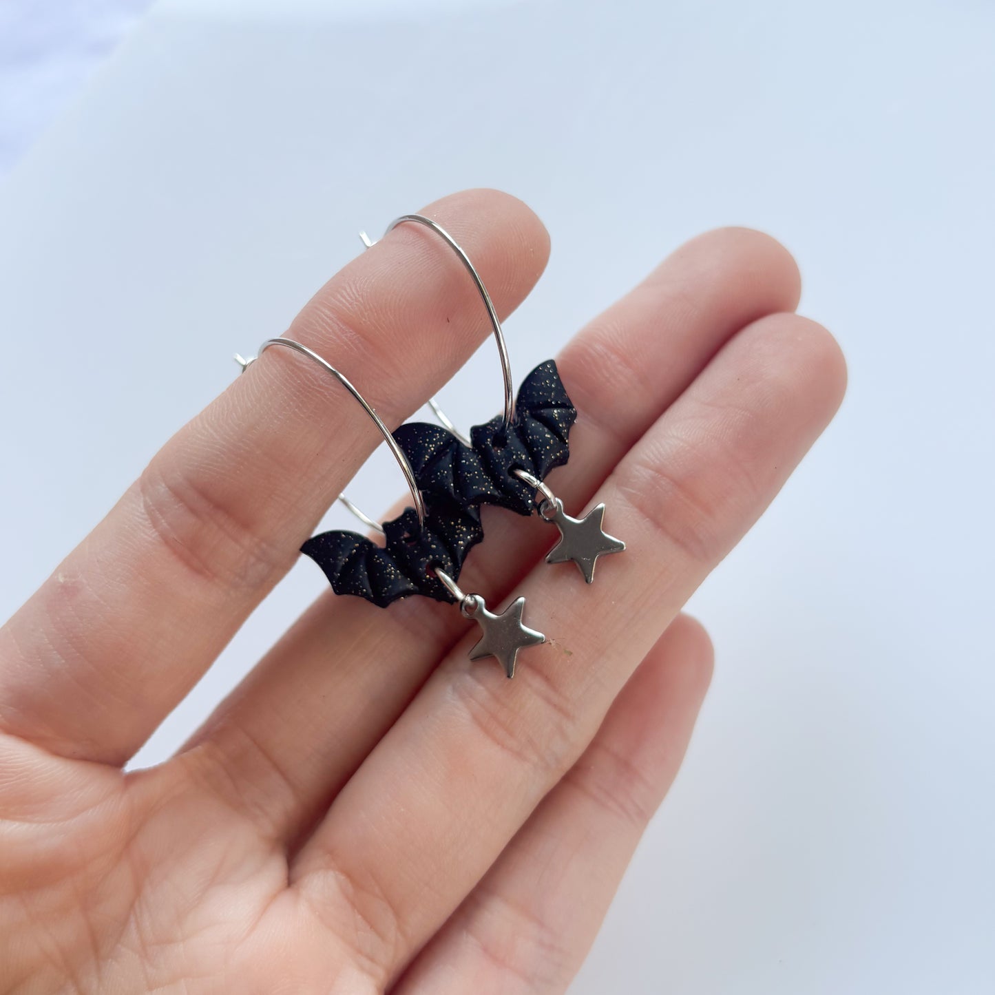 BLACK BAT HOOP EARRINGS