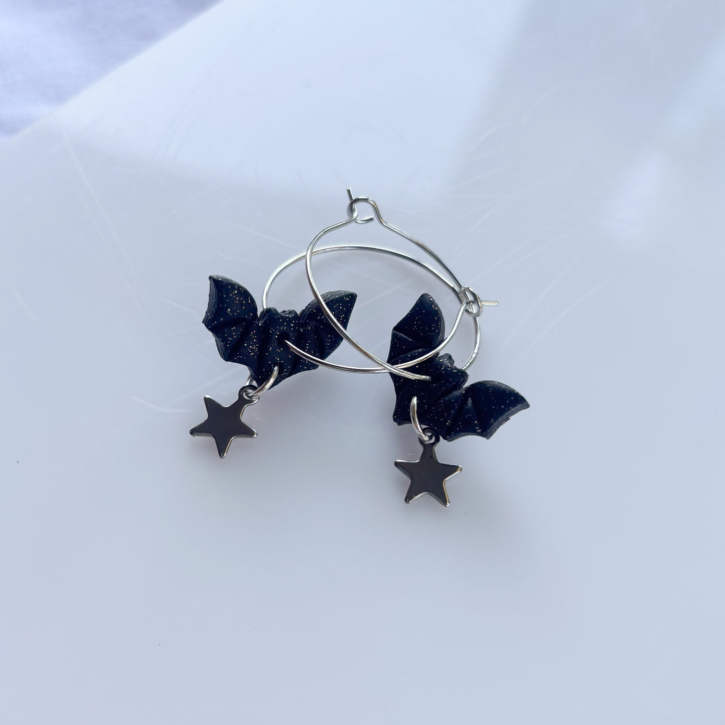 BLACK BAT HOOP EARRINGS