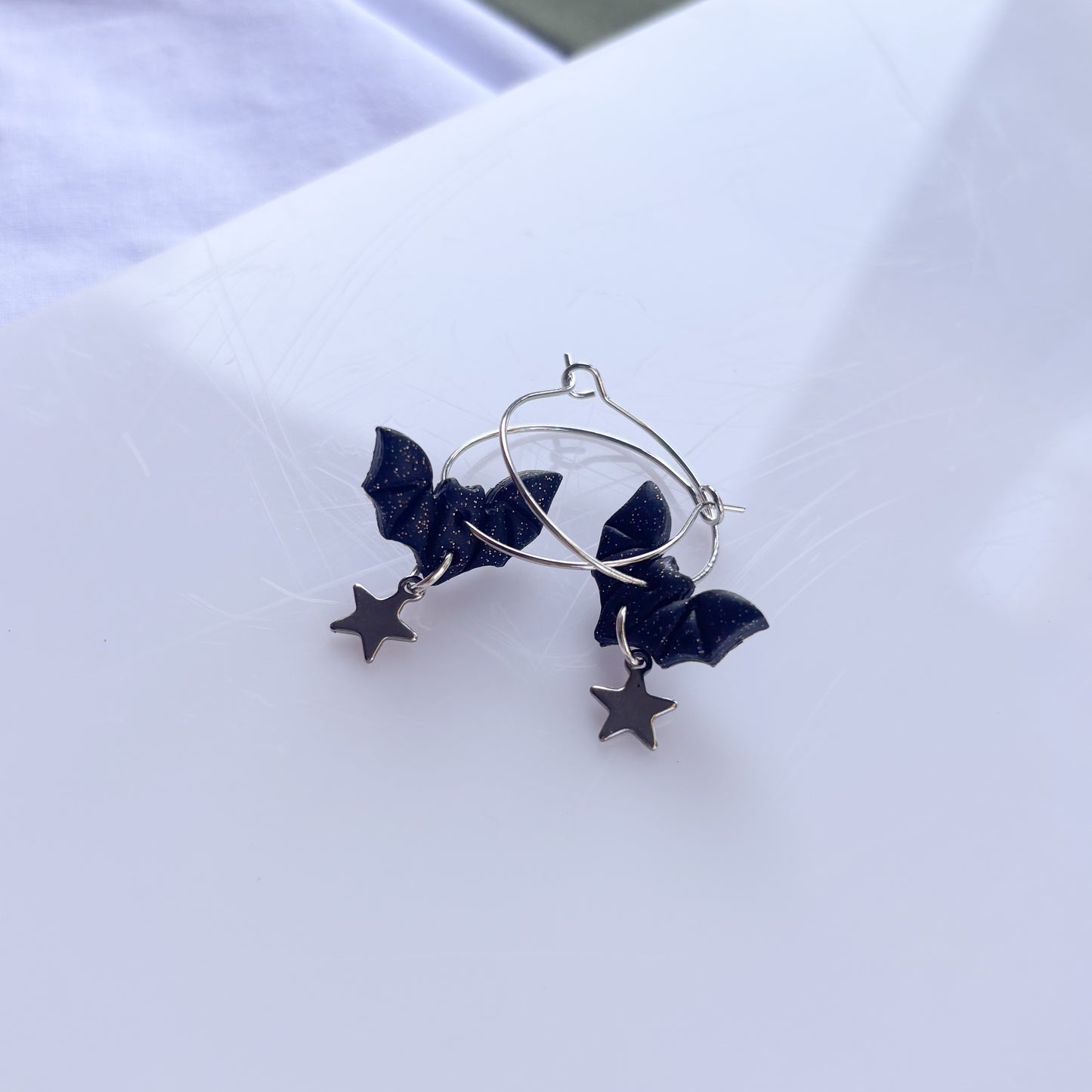 BLACK BAT HOOP EARRINGS