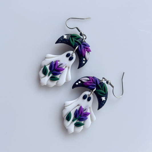LAVENDER GHOST & MOON EARRINGS