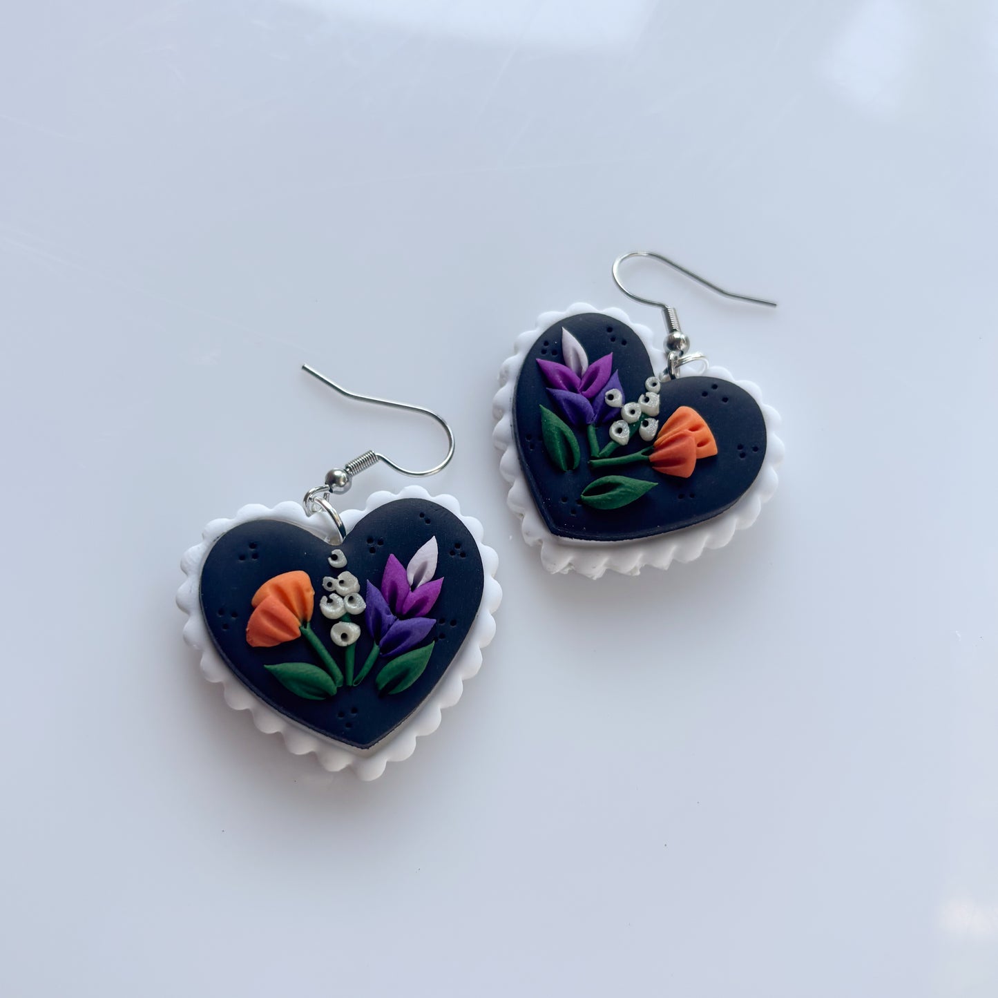 LAVENDER & POPPY FLORAL HEART EARRINGS