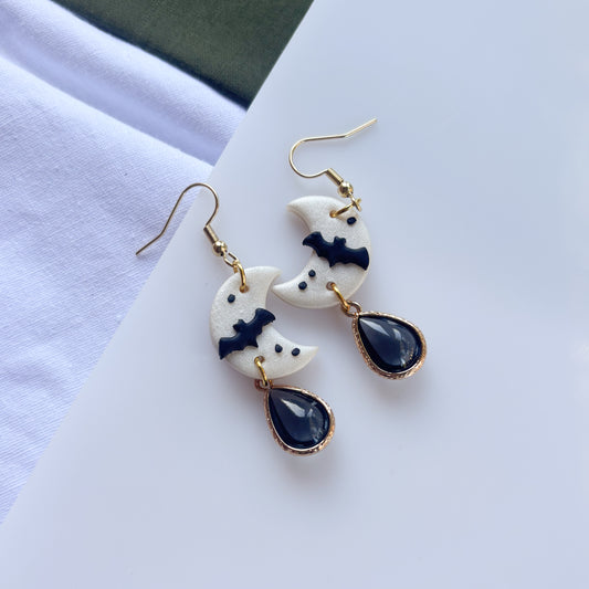 PEARLY BAT MOON & GEM EARRINGS