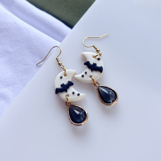 PEARLY BAT MOON & GEM EARRINGS