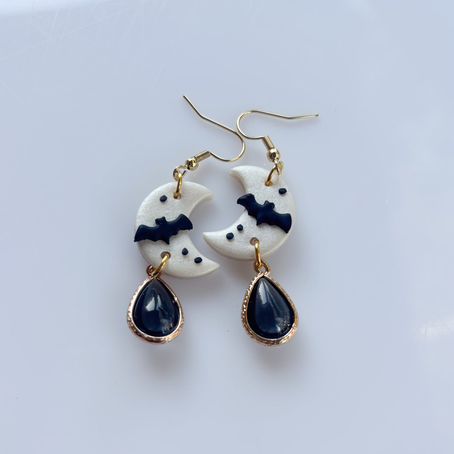 PEARLY BAT MOON & GEM EARRINGS