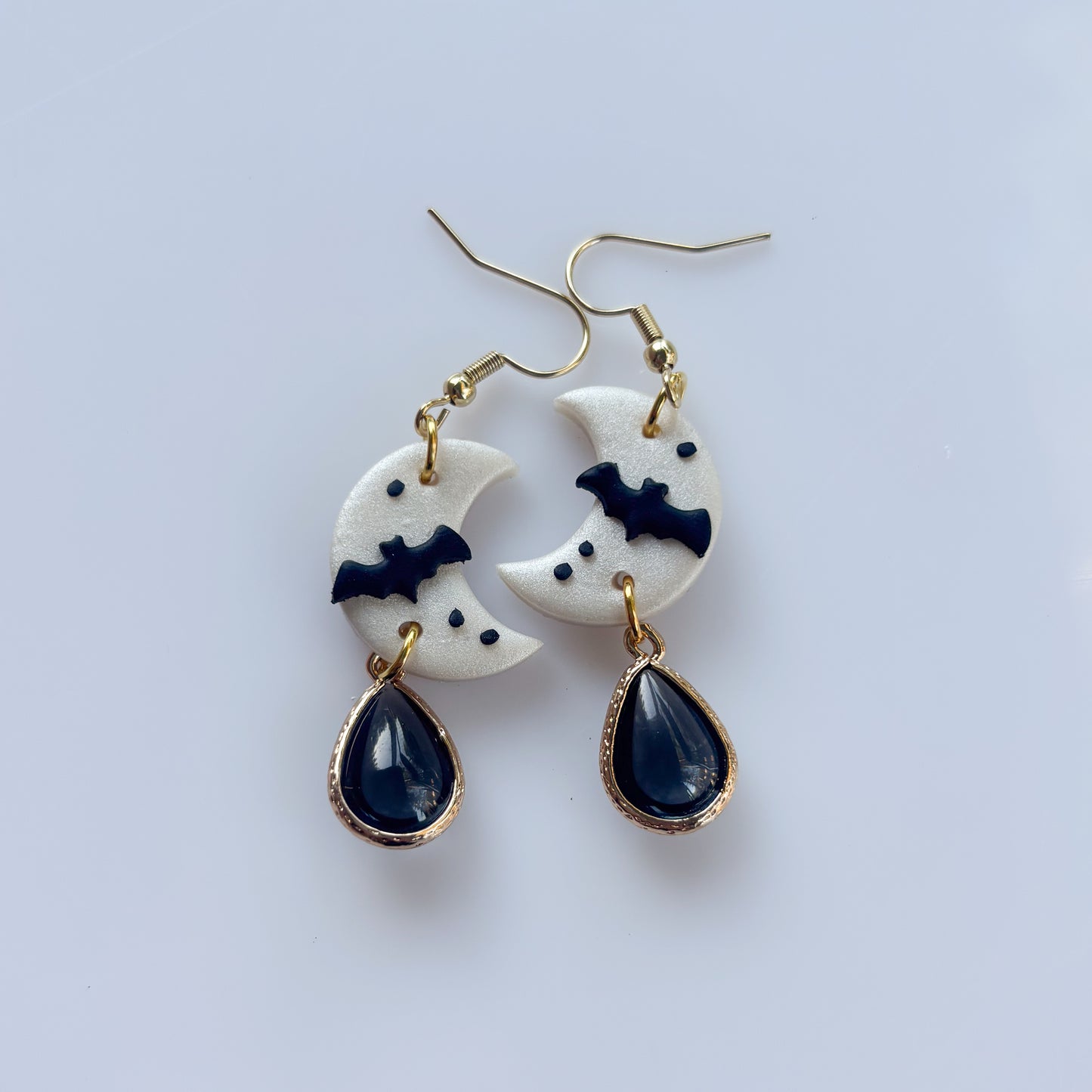 PEARLY BAT MOON & GEM EARRINGS