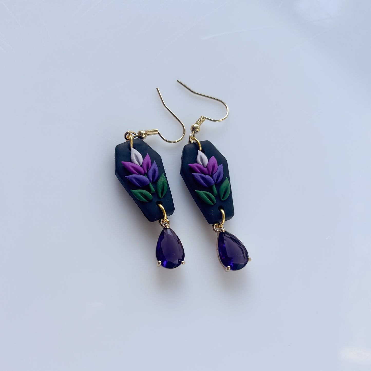 LAVENDER COFFIN EARRINGS