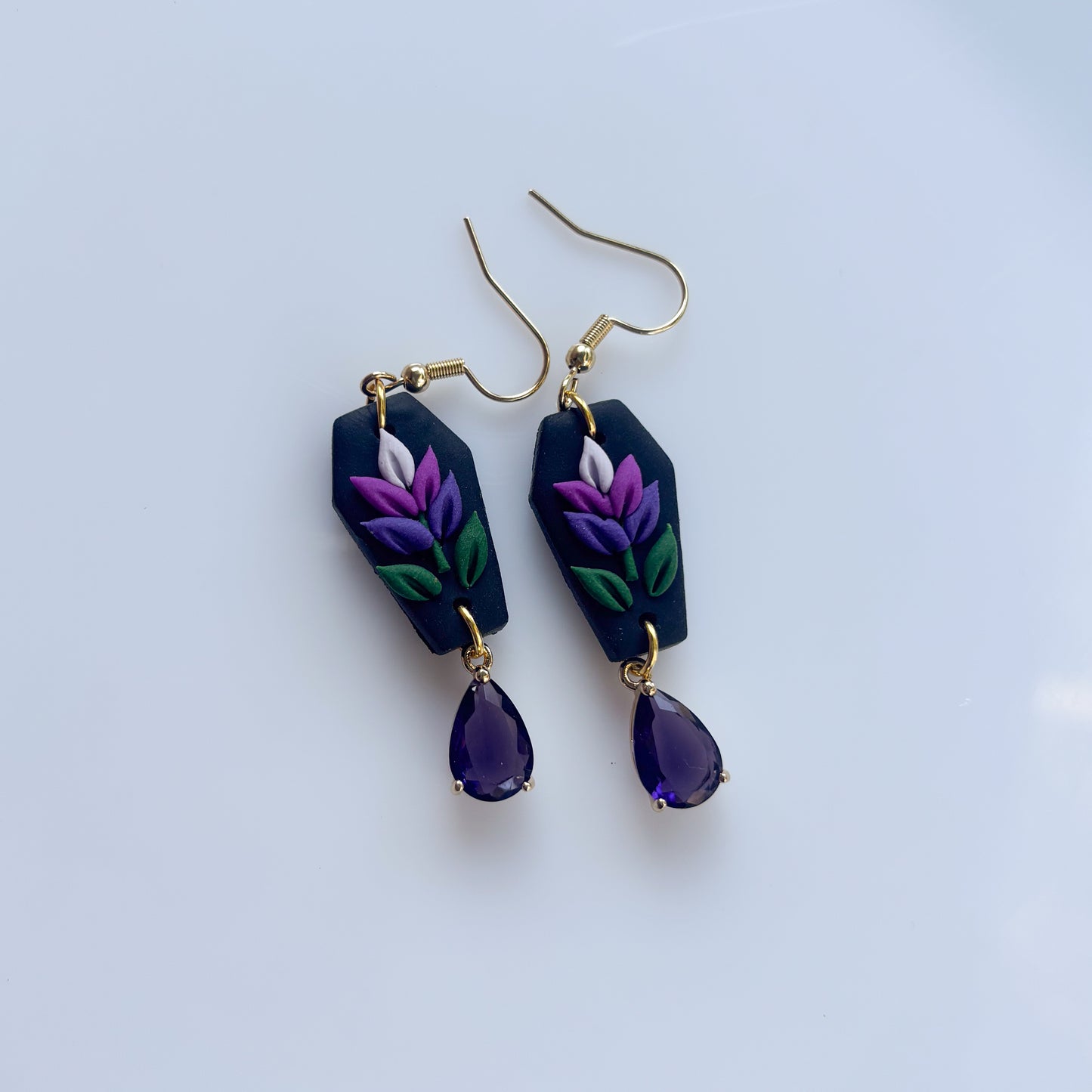 LAVENDER COFFIN EARRINGS