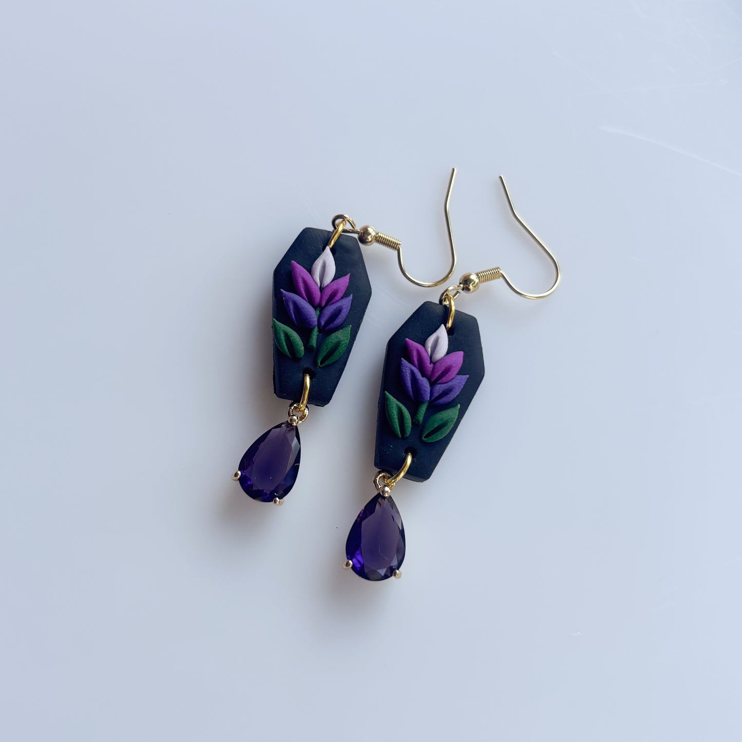 LAVENDER COFFIN EARRINGS