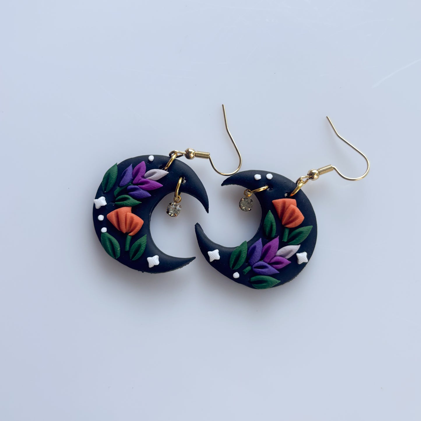 LAVENDER POPPY FLORAL MOON EARRINGS