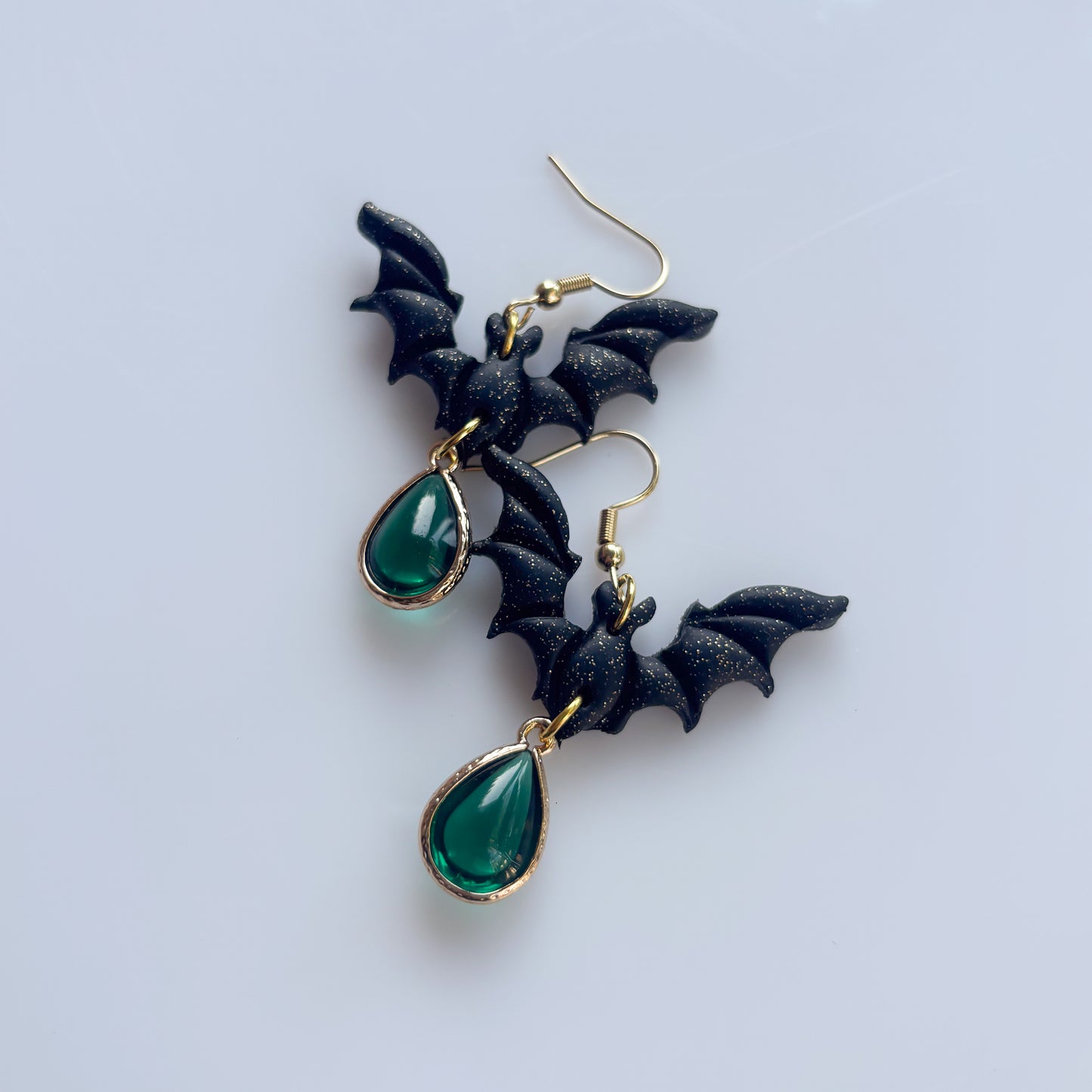 BAT & GREEN GEM EARRINGS