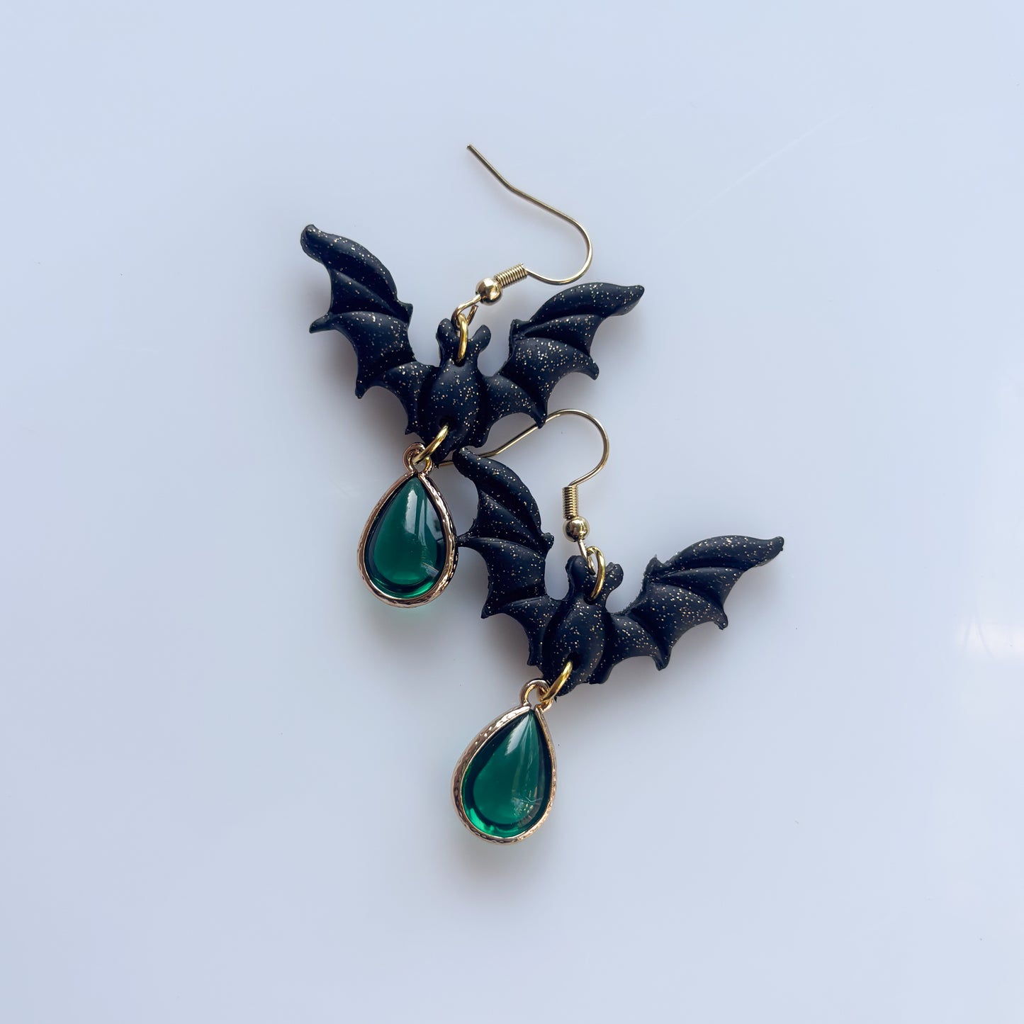 BAT & GREEN GEM EARRINGS