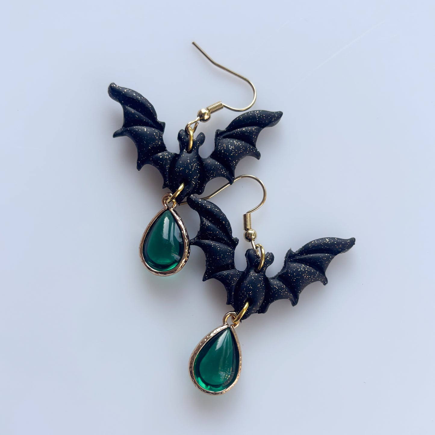 BAT & GREEN GEM EARRINGS