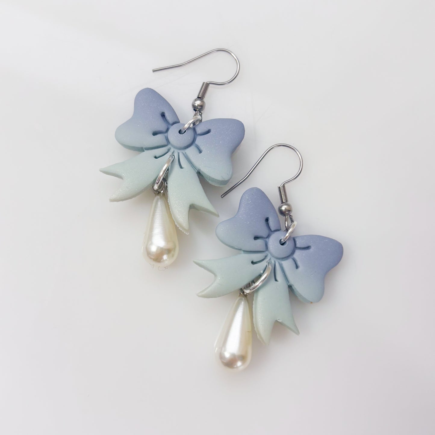 BLUE BOW WITH PEARLS EARRINGS