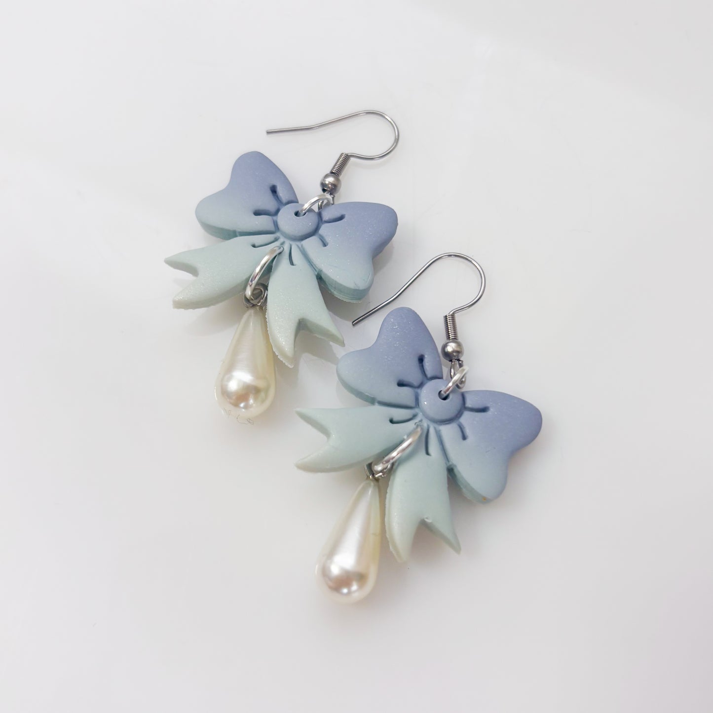 BLUE BOW WITH PEARLS EARRINGS