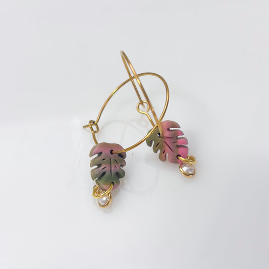 MONSTERA PINK SWIRL HOOPS