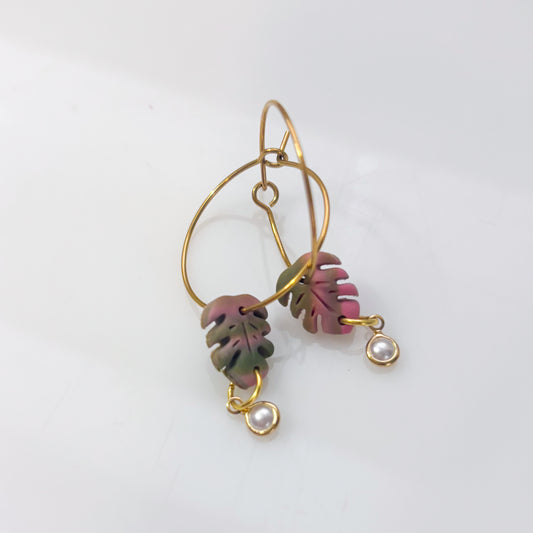 MONSTERA PINK SWIRL HOOPS
