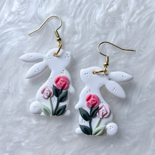PINK ROSE RABBIT EARRINGS