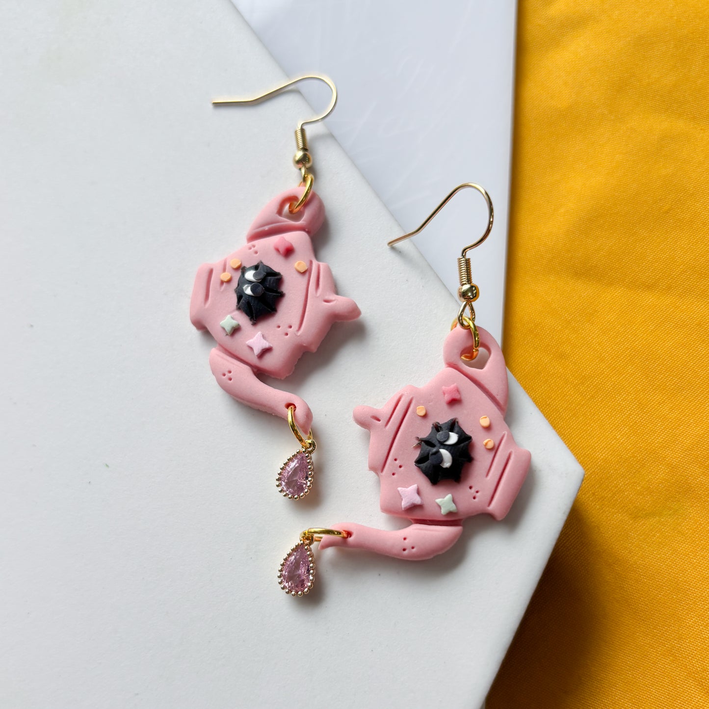 PINK SOOT TEAPOT EARRINGS