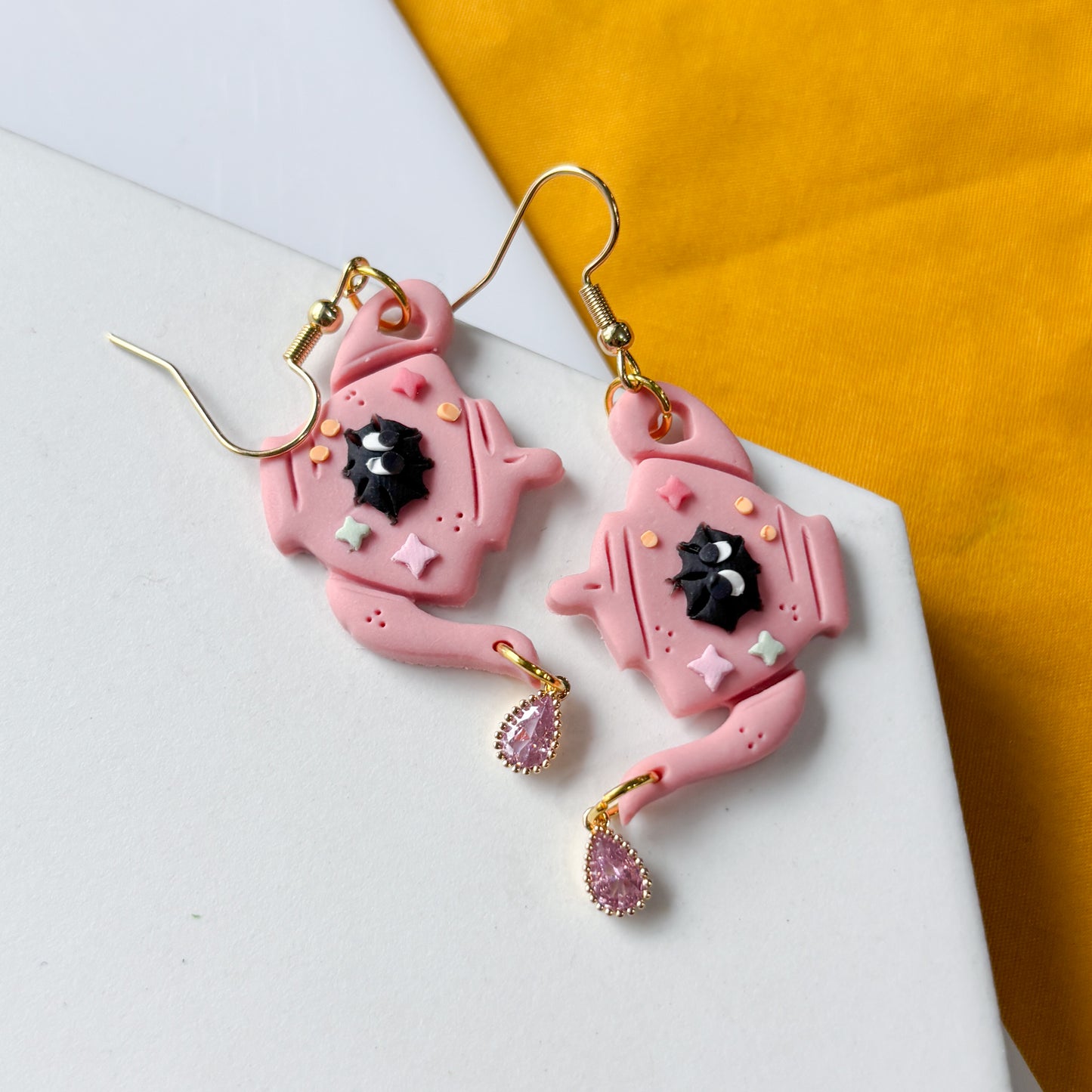 PINK SOOT TEAPOT EARRINGS