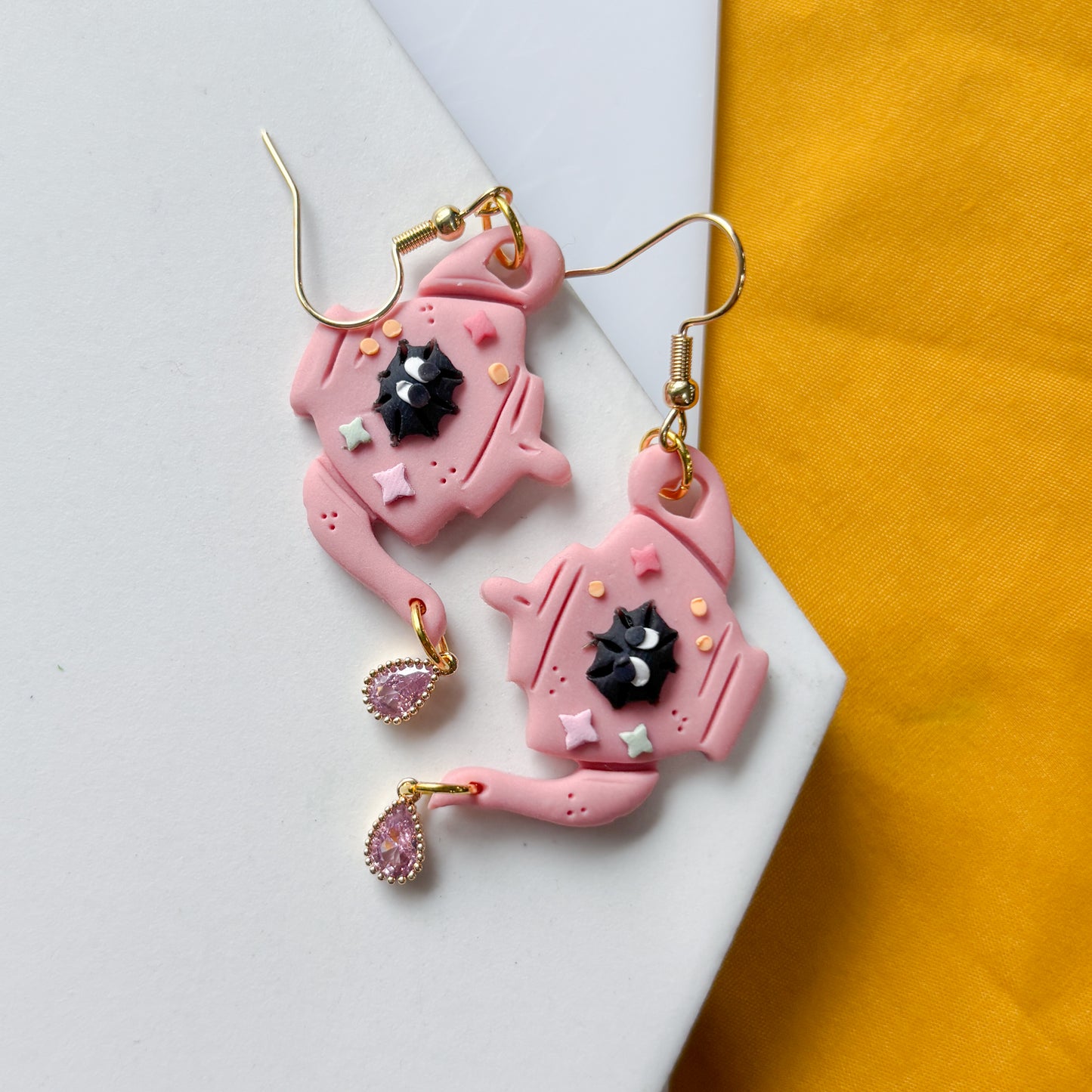 PINK SOOT TEAPOT EARRINGS