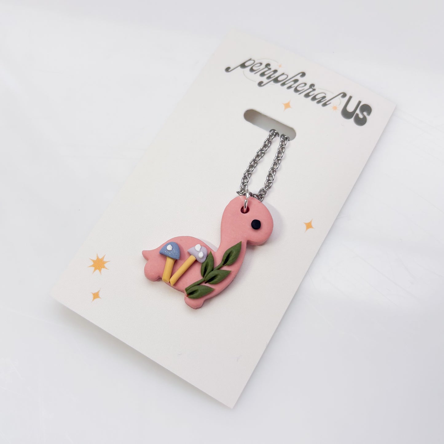 PINK PASTEL MUSHROOM DINO NECKLACE (BRONTO)