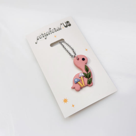 PINK PASTEL MUSHROOM DINO NECKLACE (BRONTO)