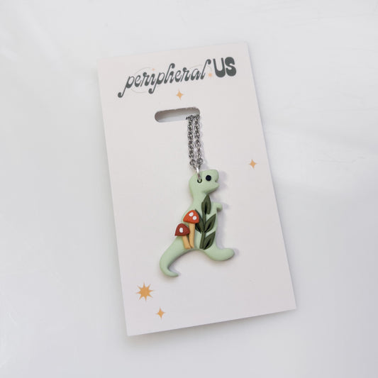 GREEN MUSHROOM DINO NECKLACE (T REX)