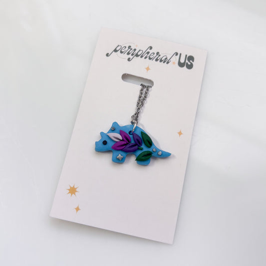 BLUE LAVENDER DINO NECKLACE (TRICERATOPS)