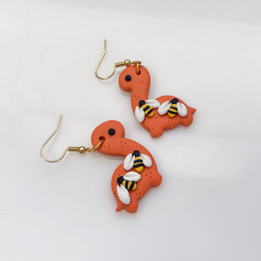 ORANGE BEE DINO EARRINGS (BRONTO)