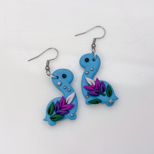 BLUE LAVENDER DINO EARRINGS (BRONTO)