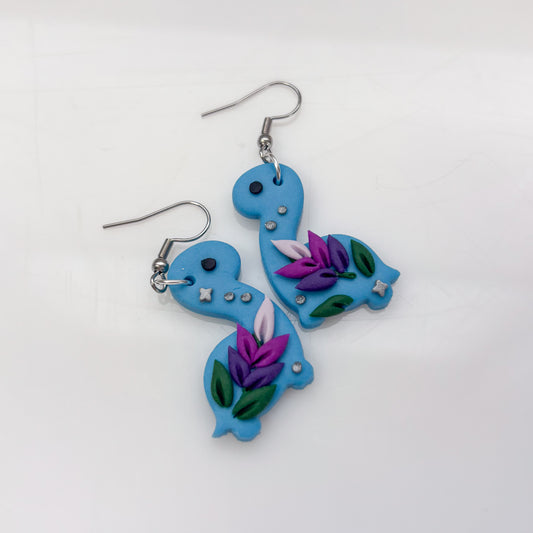 BLUE LAVENDER DINO EARRINGS (BRONTO)