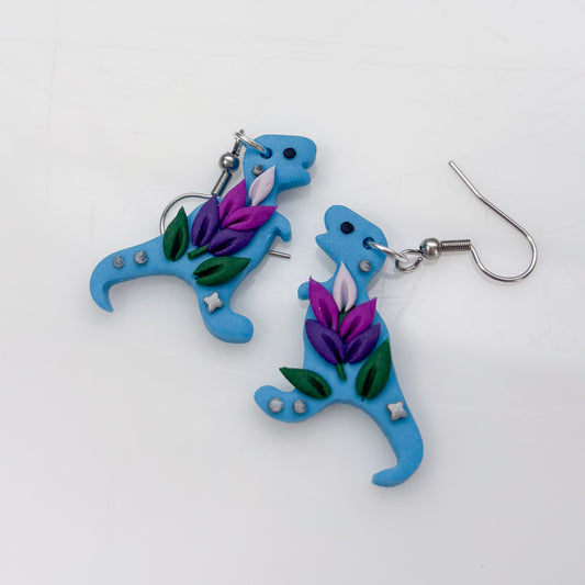 BLUE LAVENDER DINO EARRINGS (T REX)