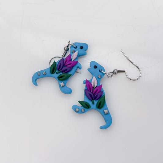 BLUE LAVENDER DINO EARRINGS (T REX)