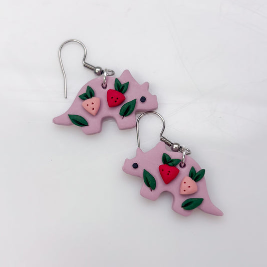 LILAC STRAWBERRY DINO EARRINGS (TRICERATOPS)